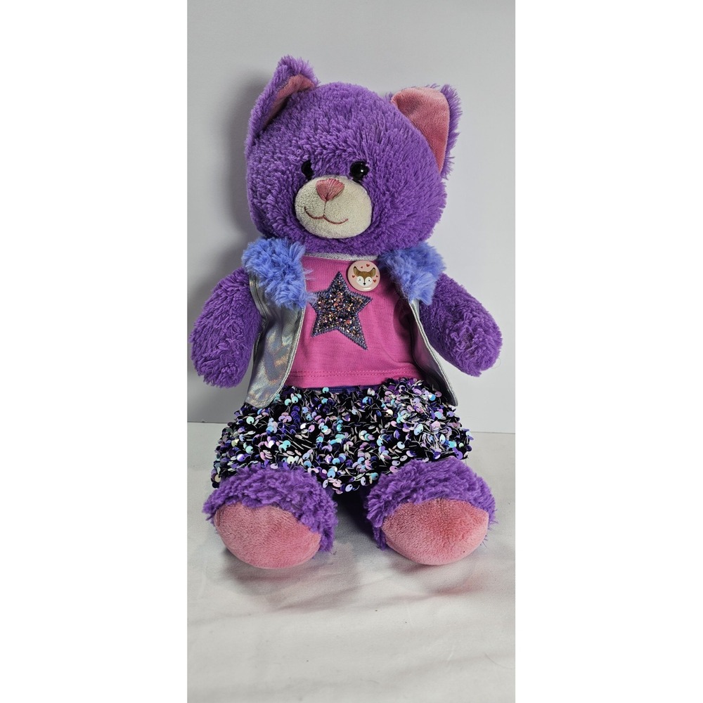 BAB Purple Kitty Cat Plush 2017 w/ Glitter Star Shirt‎ Silver Vest Sequin Skirt